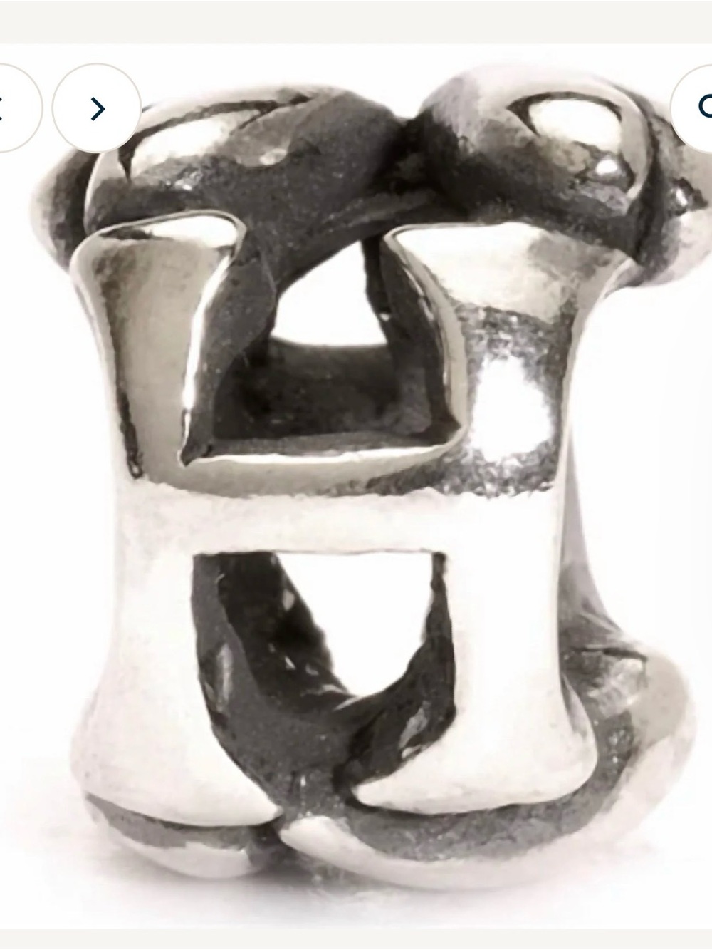 TrollBeads Sterling Silver 'H' Letter Charm Pendant - Silver